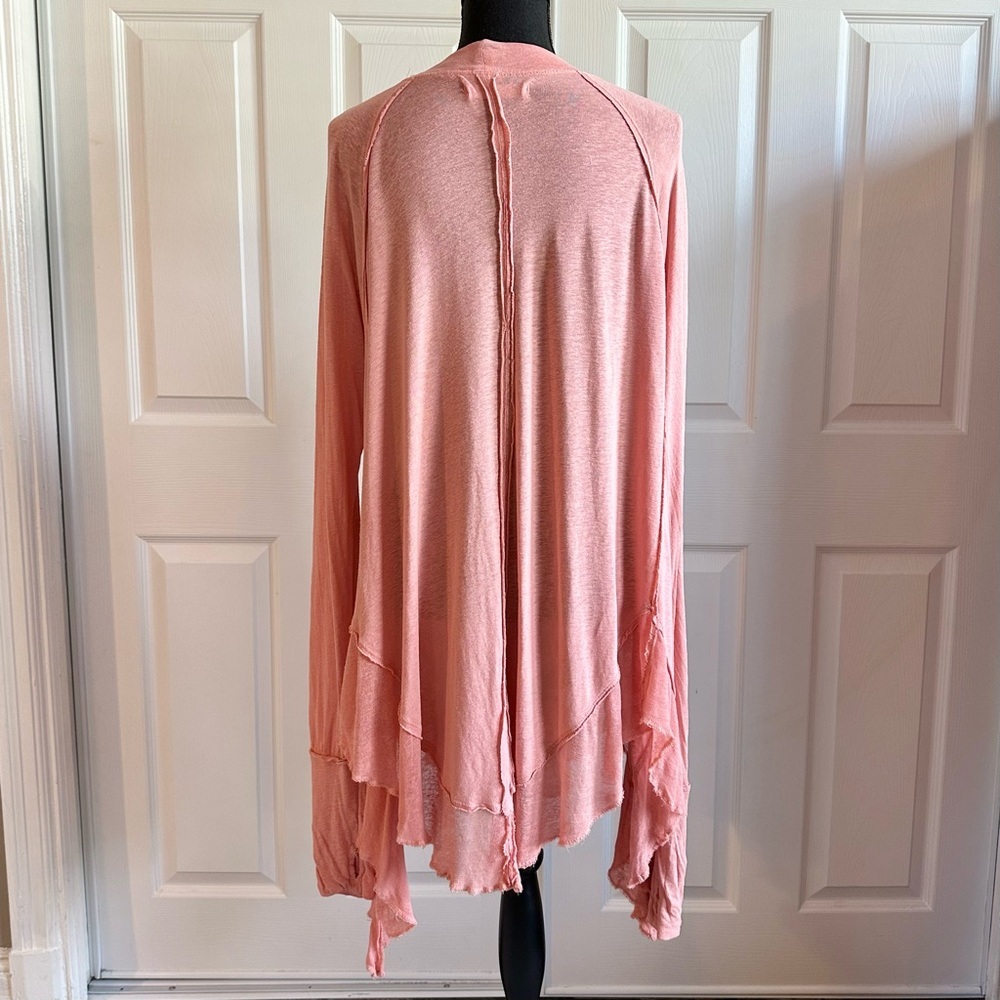 Free People Linen Blend Coral Asymmetrical Long Sleeve Tunic Top - Picture 6 of 7